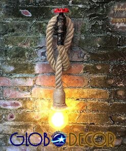 GloboStar® TROUVER 01183 Vintage Industrial Φωτιστικό Τοίχου Απλίκα Μονόφωτο Μπρούτζινο Σκουριά Μεταλλικό με Μπεζ Σχοινί Μ14.5 x Π3.3 x Υ16cm