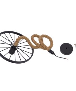 GloboStar® VELO 01185 Vintage Industrial Κρεμαστό Φωτιστικό Οροφής Μονόφωτο 1 x E27 Μαύρο Μεταλλικό Πλέγμα με Μπεζ Σχοινί Φ30 x Y16cm