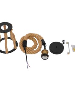 GloboStar® LANTERN 01186 Vintage Industrial Κρεμαστό Φωτιστικό Οροφής Μονόφωτο 1 x E27 Μαύρο Μεταλλικό με Μπεζ Σχοινί Φ15 x Y24cm