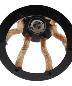 GloboStar® LANTERN 01186 Vintage Industrial Κρεμαστό Φωτιστικό Οροφής Μονόφωτο 1 x E27 Μαύρο Μεταλλικό με Μπεζ Σχοινί Φ15 x Y24cm