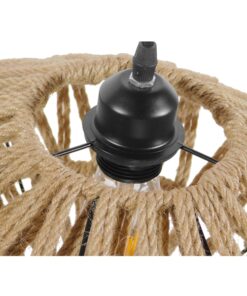 GloboStar® NATHLEN 01187 Vintage Κρεμαστό Φωτιστικό Οροφής Μονόφωτο 1 x E27 Μαύρο Μεταλλικό Πλέγμα με Μπεζ Σχοινί Φ40 x Y20cm