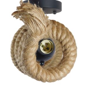 GloboStar® SPIRAL 01188 Vintage Industrial Φωτιστικό Οροφής Δίφωτο Μαύρο Μεταλλικό με Μπεζ Σχοινί Μ75 x Π20 x Υ24cm