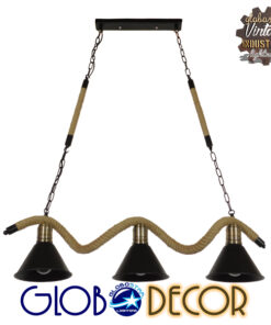 GloboStar® TYMEN 01189 Vintage Φωτιστικό Οροφής Τρίφωτο 3 x E27 Μαύρο Μεταλλικό Καμπάνα με Μπεζ Σχοινί Μ86 x Π22 x Υ23cm