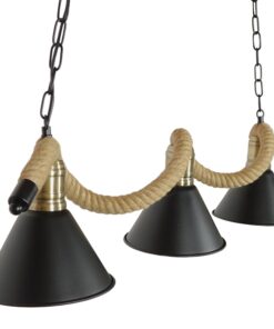 GloboStar® TYMEN 01189 Vintage Φωτιστικό Οροφής Τρίφωτο 3 x E27 Μαύρο Μεταλλικό Καμπάνα με Μπεζ Σχοινί Μ86 x Π22 x Υ23cm