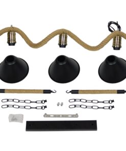 GloboStar® TYMEN 01189 Vintage Φωτιστικό Οροφής Τρίφωτο 3 x E27 Μαύρο Μεταλλικό Καμπάνα με Μπεζ Σχοινί Μ86 x Π22 x Υ23cm