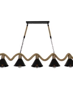 GloboStar® TYMEN 01190 Vintage Φωτιστικό Οροφής Πολύφωτο 5 x E27 Μαύρο Μεταλλικό Καμπάνα με Μπεζ Σχοινί Μ150 x Π22 x Υ23cm