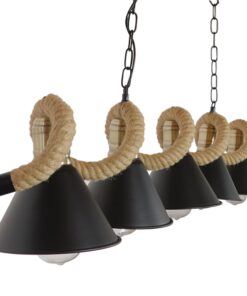 GloboStar® TYMEN 01190 Vintage Φωτιστικό Οροφής Πολύφωτο 5 x E27 Μαύρο Μεταλλικό Καμπάνα με Μπεζ Σχοινί Μ150 x Π22 x Υ23cm