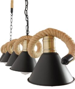 GloboStar® TYMEN 01190 Vintage Φωτιστικό Οροφής Πολύφωτο 5 x E27 Μαύρο Μεταλλικό Καμπάνα με Μπεζ Σχοινί Μ150 x Π22 x Υ23cm