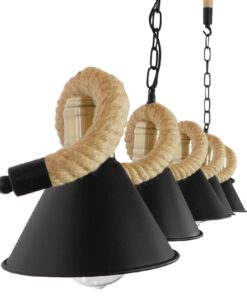 GloboStar® TYMEN 01190 Vintage Φωτιστικό Οροφής Πολύφωτο 5 x E27 Μαύρο Μεταλλικό Καμπάνα με Μπεζ Σχοινί Μ150 x Π22 x Υ23cm