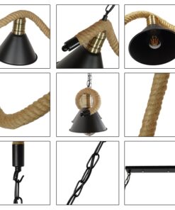 GloboStar® TYMEN 01190 Vintage Φωτιστικό Οροφής Πολύφωτο 5 x E27 Μαύρο Μεταλλικό Καμπάνα με Μπεζ Σχοινί Μ150 x Π22 x Υ23cm