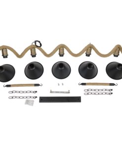 GloboStar® TYMEN 01190 Vintage Φωτιστικό Οροφής Πολύφωτο 5 x E27 Μαύρο Μεταλλικό Καμπάνα με Μπεζ Σχοινί Μ150 x Π22 x Υ23cm