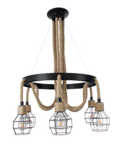 GloboStar® HELLET 01193 Vintage Industrial Κρεμαστό Φωτιστικό Οροφής Πολύφωτο 6 x E27 Μαύρο Μεταλλικό Πλέγμα με Μπεζ Σχοινί Φ72 x Y80cm