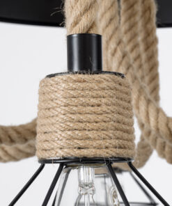 GloboStar® HELLET 01193 Vintage Industrial Κρεμαστό Φωτιστικό Οροφής Πολύφωτο 6 x E27 Μαύρο Μεταλλικό Πλέγμα με Μπεζ Σχοινί Φ72 x Y80cm