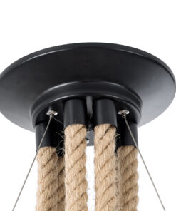 GloboStar® HELLET 01193 Vintage Industrial Κρεμαστό Φωτιστικό Οροφής Πολύφωτο 6 x E27 Μαύρο Μεταλλικό Πλέγμα με Μπεζ Σχοινί Φ72 x Y80cm