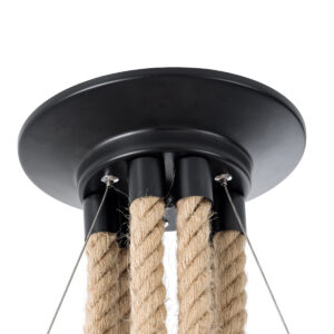 GloboStar® HELLET 01193 Vintage Industrial Κρεμαστό Φωτιστικό Οροφής Πολύφωτο 6 x E27 Μαύρο Μεταλλικό Πλέγμα με Μπεζ Σχοινί Φ72 x Y80cm