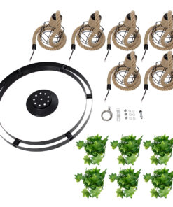 GloboStar® HELLET 01193 Vintage Industrial Κρεμαστό Φωτιστικό Οροφής Πολύφωτο 6 x E27 Μαύρο Μεταλλικό Πλέγμα με Μπεζ Σχοινί Φ72 x Y80cm