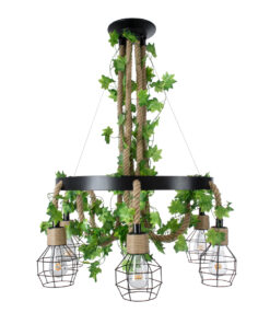 GloboStar® HELLET 01193 Vintage Industrial Κρεμαστό Φωτιστικό Οροφής Πολύφωτο 6 x E27 Μαύρο Μεταλλικό Πλέγμα με Μπεζ Σχοινί Φ72 x Y80cm