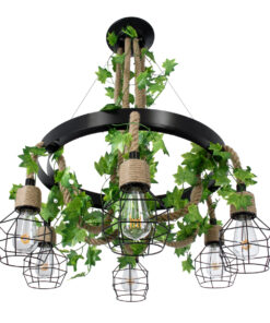 GloboStar® HELLET 01193 Vintage Industrial Κρεμαστό Φωτιστικό Οροφής Πολύφωτο 6 x E27 Μαύρο Μεταλλικό Πλέγμα με Μπεζ Σχοινί Φ72 x Y80cm