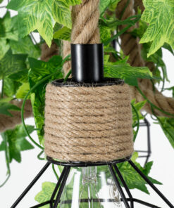 GloboStar® HELLET 01193 Vintage Industrial Κρεμαστό Φωτιστικό Οροφής Πολύφωτο 6 x E27 Μαύρο Μεταλλικό Πλέγμα με Μπεζ Σχοινί Φ72 x Y80cm