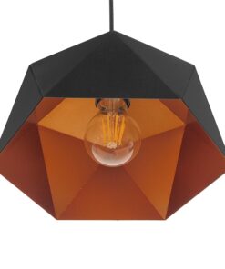 GloboStar® HEXAGON 01194 Μοντέρνο Κρεμαστό Φωτιστικό Οροφής Μονόφωτο Μαύρο – Χρυσό Μεταλλικό Καμπάνα Φ25 x Υ15cm