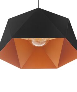GloboStar® HEXAGON 01195 Μοντέρνο Κρεμαστό Φωτιστικό Οροφής Μονόφωτο Μαύρο – Χρυσό Μεταλλικό Καμπάνα Φ46 x Y25cm