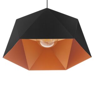 GloboStar® HEXAGON 01195 Μοντέρνο Κρεμαστό Φωτιστικό Οροφής Μονόφωτο Μαύρο – Χρυσό Μεταλλικό Καμπάνα Φ46 x Y25cm