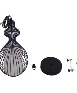 GloboStar® THYDA 01197 Μοντέρνο Κρεμαστό Φωτιστικό Οροφής Μονόφωτο Μαύρο Μεταλλικό Πλέγμα με Υφασμάτινο Εσωτερικό Καπέλο Φ21 x Y40cm