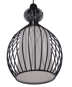 GloboStar® THYDA 01197 Μοντέρνο Κρεμαστό Φωτιστικό Οροφής Μονόφωτο Μαύρο Μεταλλικό Πλέγμα με Υφασμάτινο Εσωτερικό Καπέλο Φ21 x Y40cm