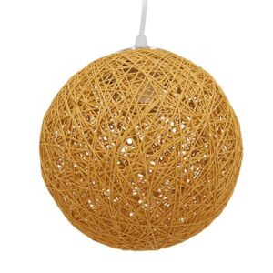 GloboStar® OCEANA 01200 Vintage Κρεμαστό Φωτιστικό Οροφής Μονόφωτο 1 x E27 Μπεζ Ξύλινο Ψάθινο Rattan Φ20 x Υ20cm