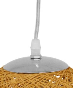 GloboStar® OCEANA 01200 Vintage Κρεμαστό Φωτιστικό Οροφής Μονόφωτο 1 x E27 Μπεζ Ξύλινο Ψάθινο Rattan Φ20 x Υ20cm