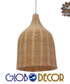 GloboStar® BAHAMAS 01202 Vintage Κρεμαστό Φωτιστικό Οροφής Μονόφωτο 1 x E27 Μπεζ Ξύλινο Ψάθινο Bamboo Φ30 x Υ47cm
