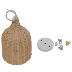 GloboStar® BAHAMAS 01202 Vintage Κρεμαστό Φωτιστικό Οροφής Μονόφωτο 1 x E27 Μπεζ Ξύλινο Ψάθινο Bamboo Φ30 x Υ47cm