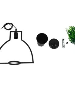 GloboStar® FLOWERPOT 10001209 Μοντέρνο Κρεμαστό Φωτιστικό Οροφής Μονόφωτο 1 x E27 Μαύρο Μεταλλικό με Διακοσμητικό Φυτό Φ34 x Y34cm