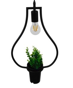 GloboStar® FLOWERPOT 10001210 Μοντέρνο Κρεμαστό Φωτιστικό Οροφής Μονόφωτο 1 x E27 Μαύρο Μεταλλικό με Διακοσμητικό Φυτό Φ27 x Y40cm