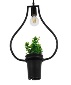 GloboStar® FLOWERPOT 10001210 Μοντέρνο Κρεμαστό Φωτιστικό Οροφής Μονόφωτο 1 x E27 Μαύρο Μεταλλικό με Διακοσμητικό Φυτό Φ27 x Y40cm