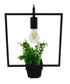 GloboStar® FLOWERPOT 10001211 Μοντέρνο Κρεμαστό Φωτιστικό Οροφής Μονόφωτο 1 x E27 Μαύρο Μεταλλικό με Διακοσμητικό Φυτό Φ30 x Y30cm