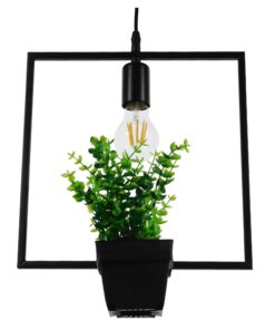 GloboStar® FLOWERPOT 10001211 Μοντέρνο Κρεμαστό Φωτιστικό Οροφής Μονόφωτο 1 x E27 Μαύρο Μεταλλικό με Διακοσμητικό Φυτό Φ30 x Y30cm