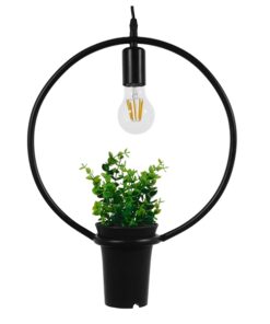 GloboStar® FLOWERPOT 10001212 Μοντέρνο Κρεμαστό Φωτιστικό Οροφής Μονόφωτο 1 x E27 Μαύρο Μεταλλικό με Διακοσμητικό Φυτό Φ30 x Y30cm