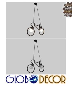 GloboStar® BIKE BLACK 01213 Vintage Κρεμαστό Φωτιστικό Οροφής Δίφωτο 2 x E27 Μαύρο Μεταλλικό Μ67 x Π1.5 x Υ41cm