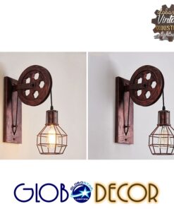 GloboStar® RYDON 01216 Vintage Industrial Φωτιστικό Τοίχου Απλίκα Μονόφωτο Καφέ Σκουριά Μεταλλικό Πλέγμα Φ15 x Μ24 x Π15 x Υ70cm