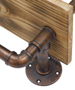 GloboStar® ENIMAS 01217 Vintage Industrial Φωτιστικό Τοίχου Απλίκα Δίφωτο Μπρούτζινο Μεταλλικό με Ξύλινα Ράφια Μ65 x Π23 x Υ76cm