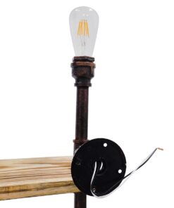 GloboStar® ENIMAS 01217 Vintage Industrial Φωτιστικό Τοίχου Απλίκα Δίφωτο Μπρούτζινο Μεταλλικό με Ξύλινα Ράφια Μ65 x Π23 x Υ76cm