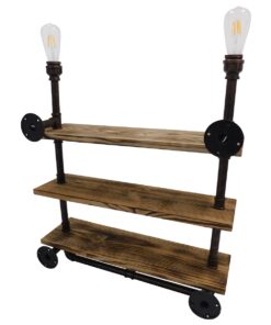 GloboStar® ENIMAS 01217 Vintage Industrial Φωτιστικό Τοίχου Απλίκα Δίφωτο Μπρούτζινο Μεταλλικό με Ξύλινα Ράφια Μ65 x Π23 x Υ76cm