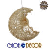 GloboStar® CRESCENT 01222 Vintage Κρεμαστό Φωτιστικό Οροφής Μονόφωτο 1 x E27 Μπεζ Ξύλινο Ψάθινο Rattan Μ20 x Π20 x Υ35cm
