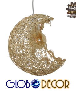 GloboStar® CRESCENT 01222 Vintage Κρεμαστό Φωτιστικό Οροφής Μονόφωτο 1 x E27 Μπεζ Ξύλινο Ψάθινο Rattan Μ20 x Π20 x Υ35cm