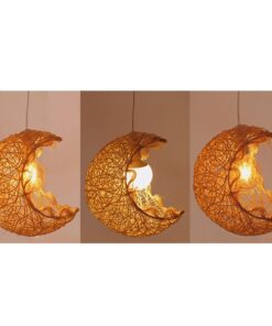 GloboStar® CRESCENT 01222 Vintage Κρεμαστό Φωτιστικό Οροφής Μονόφωτο 1 x E27 Μπεζ Ξύλινο Ψάθινο Rattan Μ20 x Π20 x Υ35cm