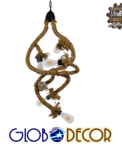 GloboStar® HAMTINE 01229 Vintage Κρεμαστό Φωτιστικό Οροφής Πολύφωτο 6 x E27 Μαύρο Μεταλλικό με Μπεζ Σχοινί Φ40 x Y92cm