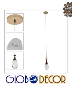 GloboStar® JADORE 01232 Μοντέρνο Κρεμαστό Φωτιστικό Οροφής Μονόφωτο με Ενσωματωμένο Φωτισμό LED 3000k Χάλκινο με Φυσητό Γυαλί Φ6 x Y23cm