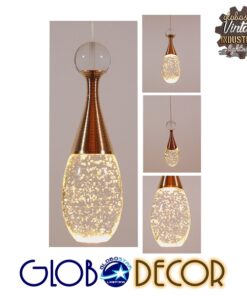 GloboStar® JADORE 01232 Μοντέρνο Κρεμαστό Φωτιστικό Οροφής Μονόφωτο με Ενσωματωμένο Φωτισμό LED 3000k Χάλκινο με Φυσητό Γυαλί Φ6 x Y23cm