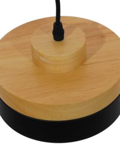 GloboStar® RUHIEL 01233 Μοντέρνο Κρεμαστό Φωτιστικό Οροφής Μονόφωτο 1 x E27 Μαύρο Μεταλλικό με Φυσικό Ξύλο Καμπάνα Φ18 x Y12cm